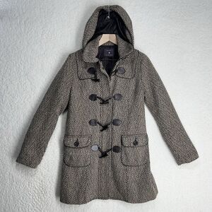 FOREVER 21 Brown Herringbone Toggle Hook & Loop Winter Coat Womens Size Small